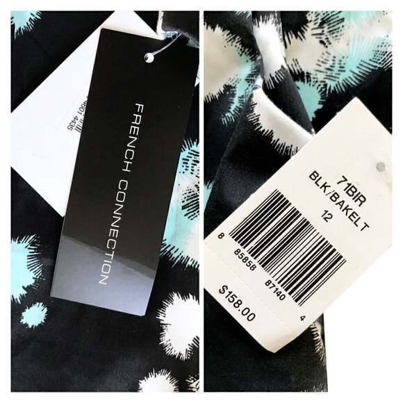 NWT French Connection fit & flare cotton mini dress. size 12, Gray, blue‎ print - Picture 6 of 11